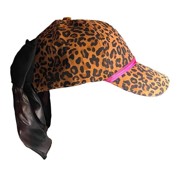 NEW Leopard Print Preppy Adjustable Fit Ponytail Baseball Cap Back Black Bow OS - Picture 2 of 6